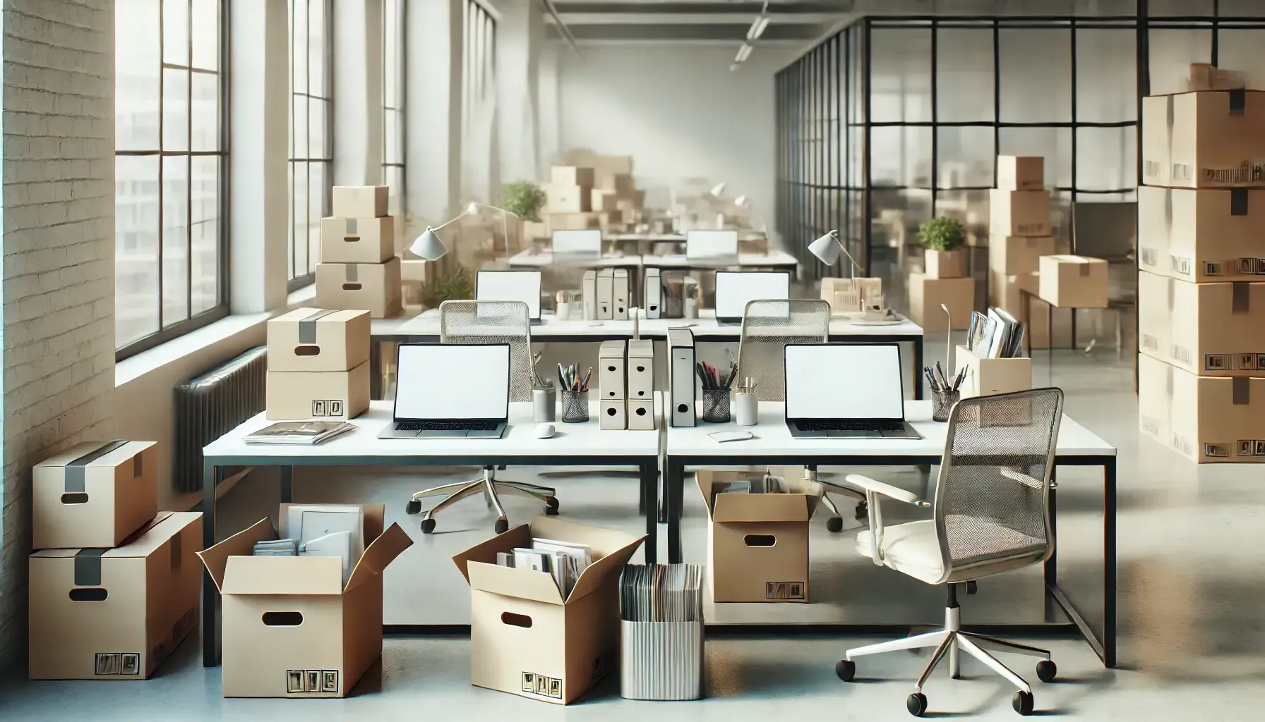 Bureau de startup qui déborde de cartons