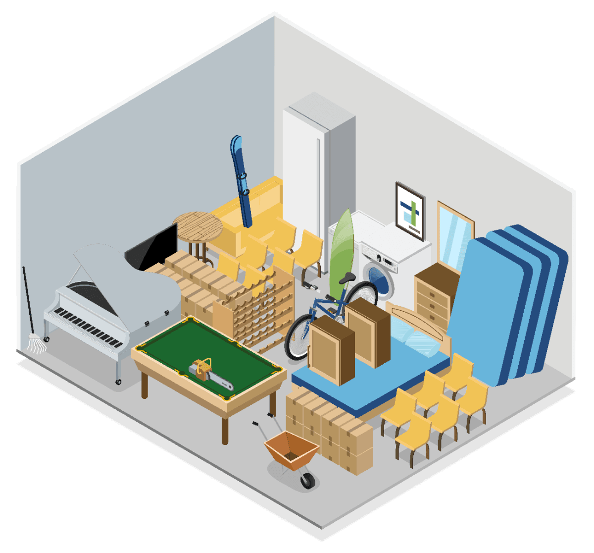 Box de stockage 14,5 m2 - Visualisation de l'espace de stockage et dimensions